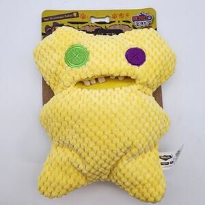 Fuggler Squeaky Dog Toy Plush Yellow Ugly Funny Monster Pet Friendly Sewn Eyes